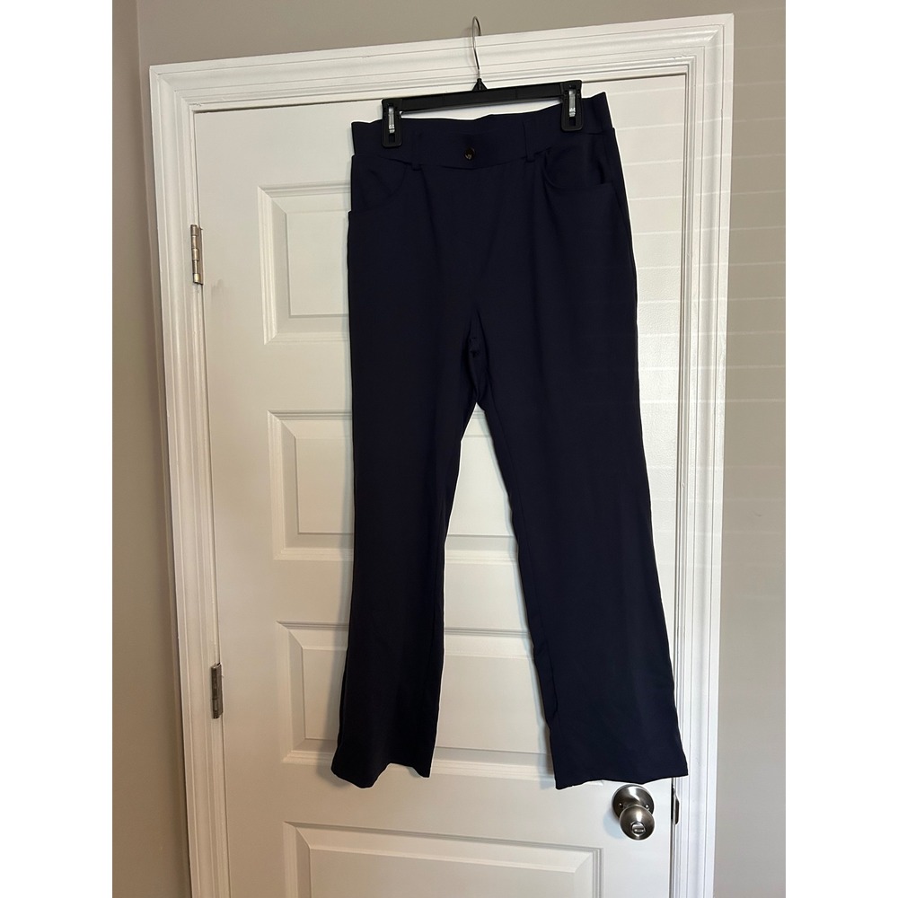 Moteepi Womens XL Navy Blue High Waisted Straight Leg Stretch Work Pants Pockets